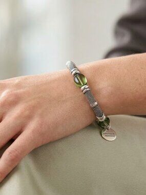 Alex and Ani Adjustable Silver Bracelet - Green Accents - New in Packaging